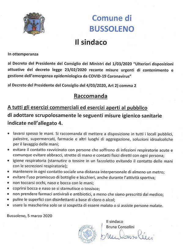 Raccomandazioni igienico sanitarie a tutti gli esercizi pubblici