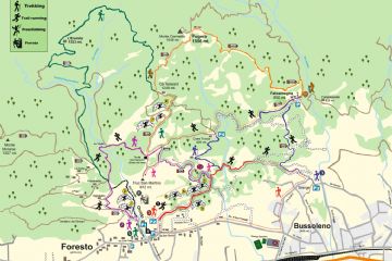 Mappa dei sentieri e delle pareti di arrampicata del versante orografico sinistro
